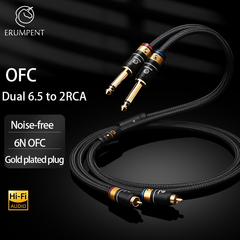 Erumlent-HIFI  ̺, 6.5mm, ׷ , Male 2 RCA Male ̺, PC DVD TV VCR MP3 Ŀ   ̺ ڵ